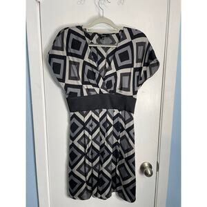 Y2K Express Silk Dress Small Grey Black Geometric Whimsygoth Club 90s